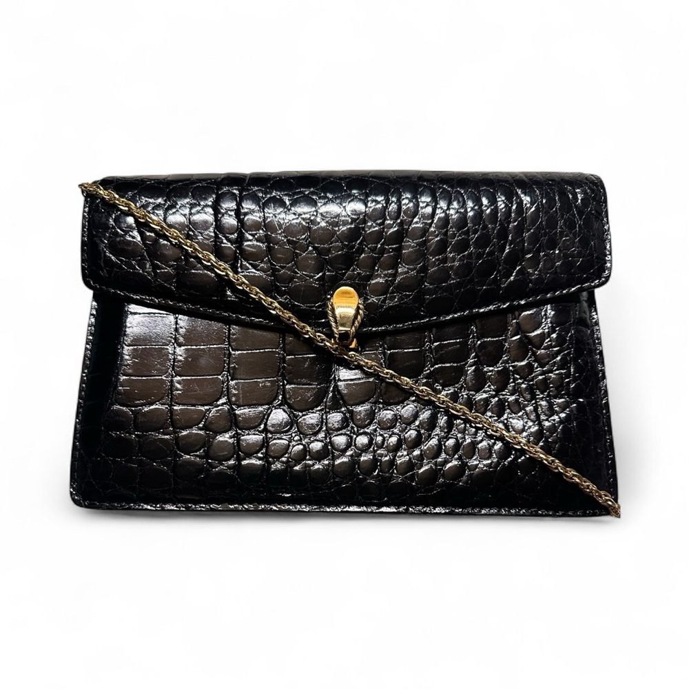 Luxurious Black Crocodile-Embossed Clutch